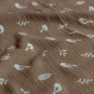 katoenen mousseline vogels taupe bruin