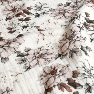 katoenen mousseline digitaaldruk bloemen offwhite