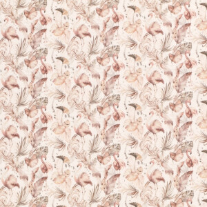 Katoen tricot flamingo's gebroken wit