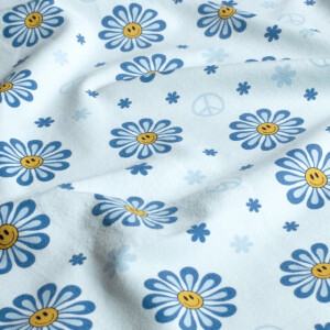 katoen tricot bloemen peace lichtblauw