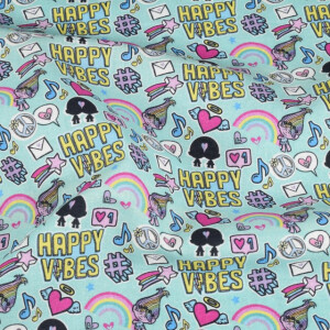 katoen poplin Trolls Happy Vibes lichtblauw