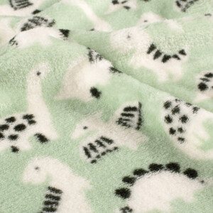 coral fleece bedrukt dino's donkermint