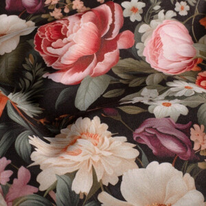Softshell digitaaldruk bloemen zwart