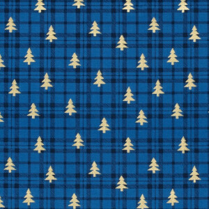 katoen poplin kerst bomen marine/goud