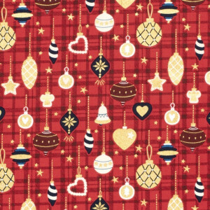 katoen poplin kerst ballen rood/goud