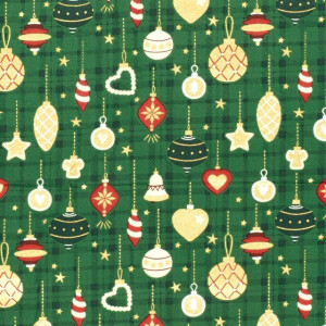 katoen poplin kerst ballen groen/goud