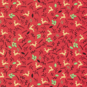 katoen poplin kerst herten rood/goud