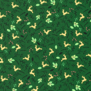 katoen poplin kerst herten groen/goud