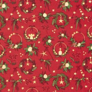katoen poplin kerst ornamenten rood/goud