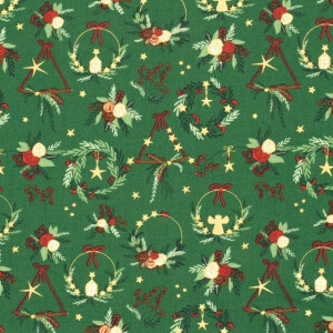 katoen poplin kerst ornamenten groen/goud