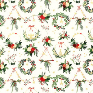 katoen poplin kerst ornamenten offwhite/goud
