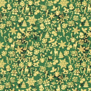 katoen poplin kerst ornamenten groen/goud