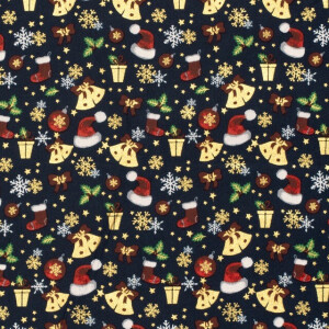katoen poplin kerst ornamenten marine/goud