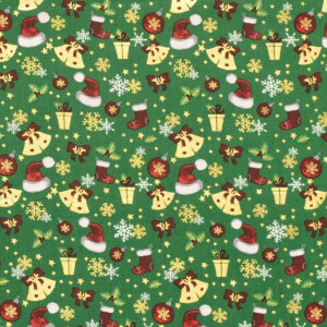 katoen poplin kerst ornamenten groen/goud