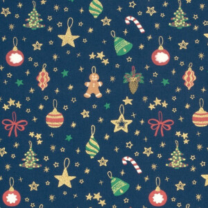 katoen poplin kerst ballen marine/goud