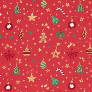 katoen poplin kerst ballen rood/goud
