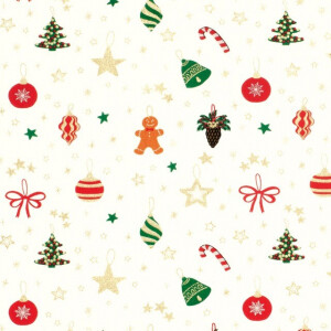 katoen poplin kerst ballen offwhite/goud