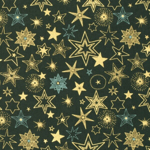 katoen poplin kerst sterren donkergroen/goud