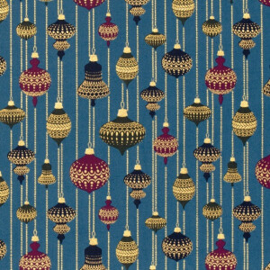 katoen poplin kerst ballen petrol/goud