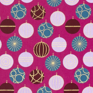 katoen poplin kerst ballen magenta/goud