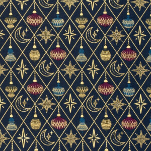 katoen poplin kerst ballen marine/goud