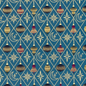katoen poplin kerst ballen petrol/goud