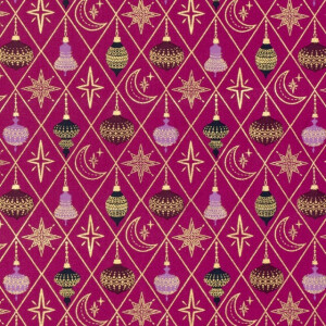 katoen poplin kerst ballen magenta/goud