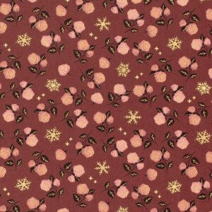 katoen poplin kerst rozen wijnrood/goud