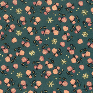 katoen poplin kerst rozen kaki groen/goud
