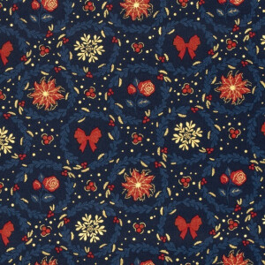 katoen poplin kerst bloemen marine/goud