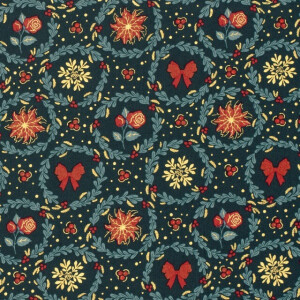 katoen poplin kerst bloemen donkergroen/goud
