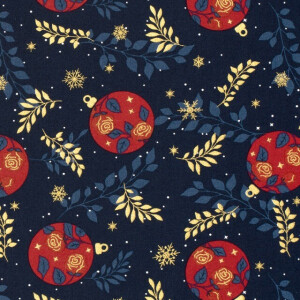 katoen poplin kerst ballen marine/goud