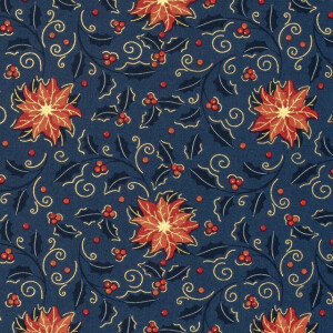 katoen poplin kerst kerststerren staalblauw/goud