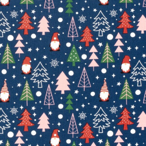 katoen poplin kerst bomen marine