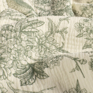 katoenen mousseline bloemen en vogels donker mint