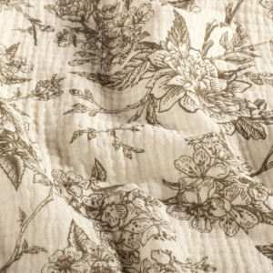 katoenen mousseline bloemen en vogels taupe grijs