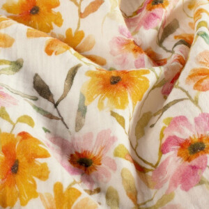 katoenen mousseline digitaaldruk bloemen wit