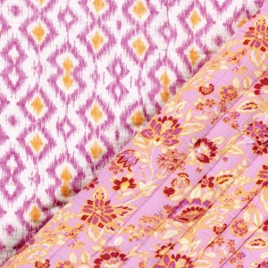 Stepp mousseline gewatteerd abstract/bloemen roze