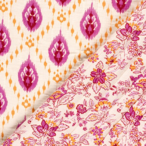 Stepp mousseline gewatteerd abstract/bloemen lichtroze