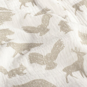 katoenen mousseline dieren offwhite