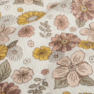katoenen mousseline bloemen offwhite