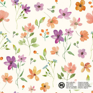 katoenen mousseline digitaaldruk bio naturel bloemen offwhite