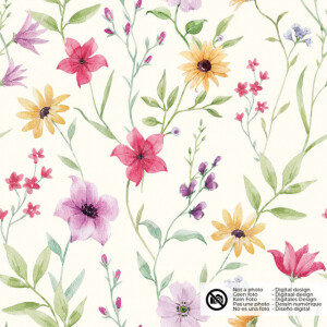 katoenen mousseline digitaaldruk bio naturel bloemen offwhite
