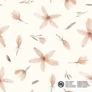 katoenen mousseline digitaaldruk bio naturel bloemen offwhite