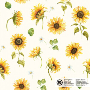 katoenen mousseline digitaaldruk zonnebloemen offwhite