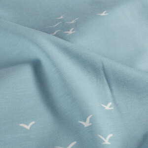 katoen tricot vogels babyblauw