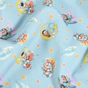 katoen poplin Doraemon & Friends lichtblauw