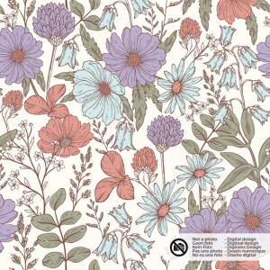 Katoen poplin bloemen offwhite