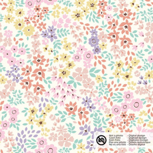 Katoen poplin bloemen offwhite