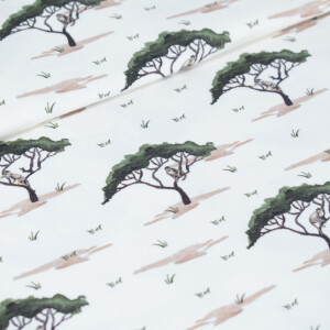100x150 cm katoen tricot digitaaldruk apenboom offwhite Blooming Fabrics